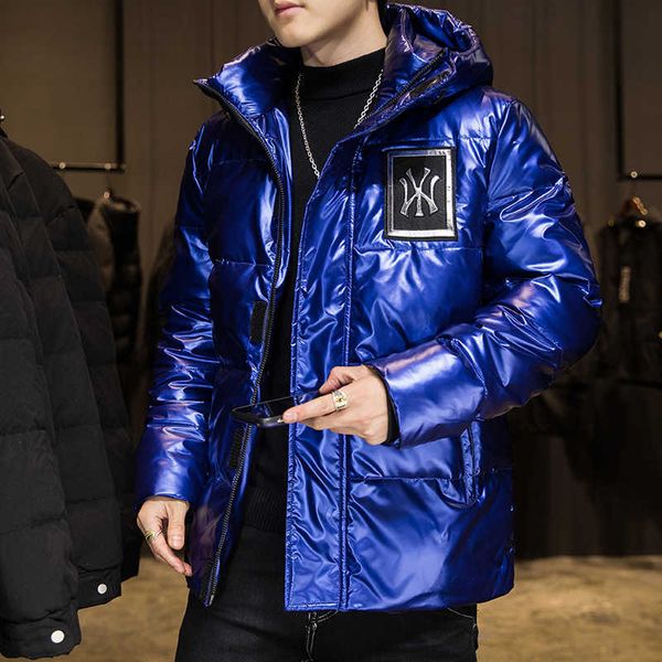 

down et men's 2021 short winter clothes light and bright face autumn trend hsome large fashion br, Black