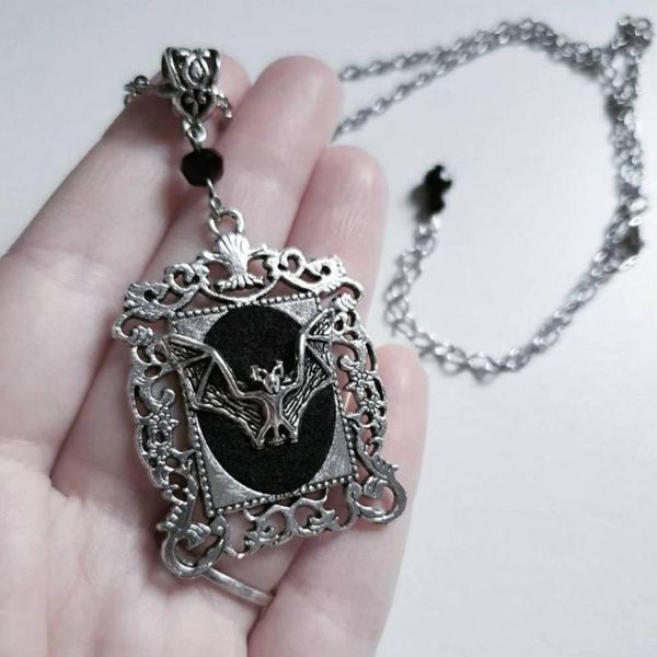 

pendant necklaces goth bat cameo vampire necklace christmas gift for women man friends witch crystal jewelry fashion, Silver
