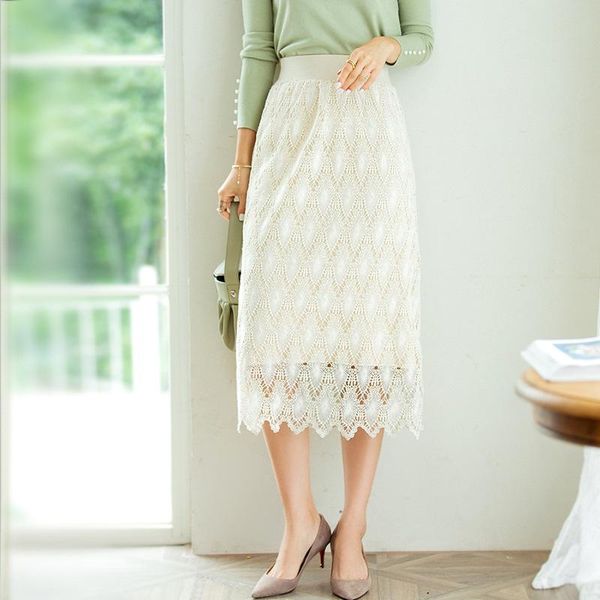 

skirts women lace knitted sweater skirt a-line mid length elegant ladies stitching warm spring and autumn fashion, Black
