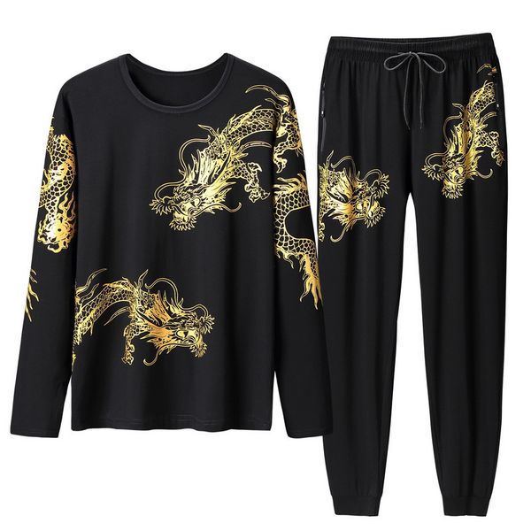 

men's tracksuits spring summer sporting suit tuxedos + print cottonpants two set parts for chinese style clothes pajj, Gray