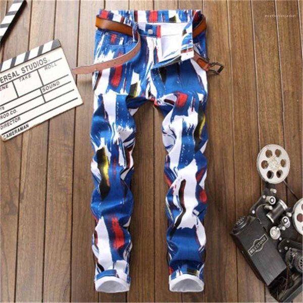 

men's jeans skinny designer male casual slim pencil pants man 3d digital elasticity denim trousers fashion trend autumn winter button z, Blue