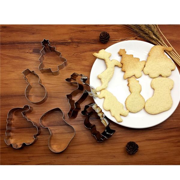 

baking moulds 6pcs christmas cookie cutters 3d stainless steel snowflake santa claus cake biscuit mold diy decorating tool