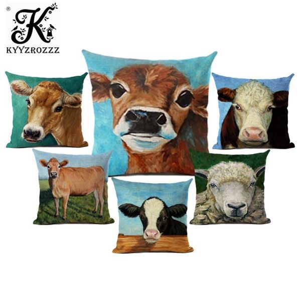 

cow/pig collection pillowcase oil painting decorative throw pillows case linen cotton cushion cover creative cushion/decorative pillow