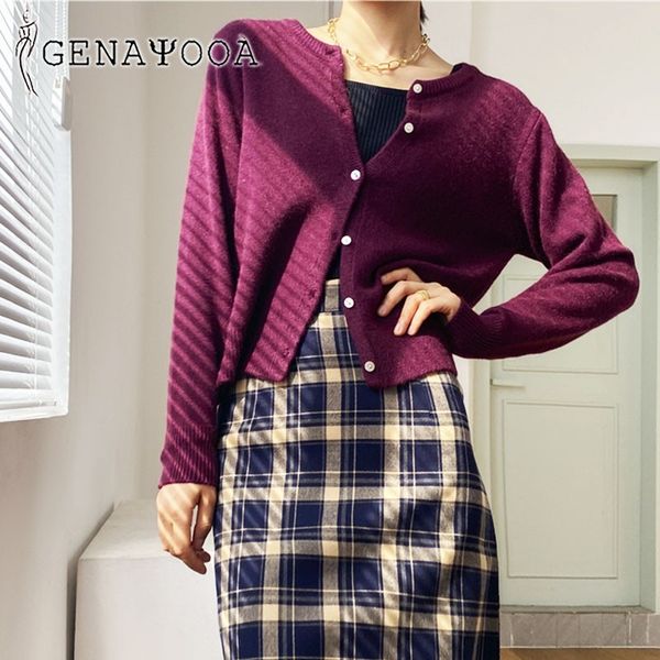 

genayooa women knitting single-breasted button cardigan sweater vintage knitwear long sleeve jumper autumn korean 210417, White;black