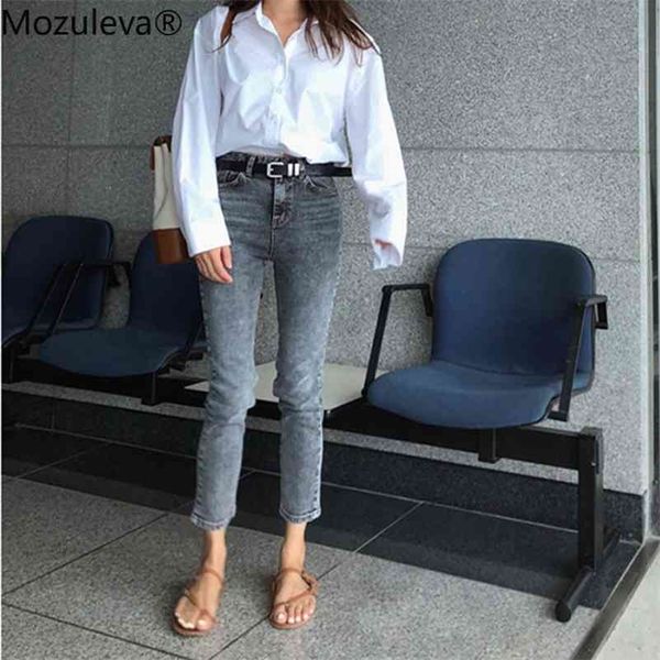 

office ladies straight mid-waist for stretch female denim slim women jeans pants plus size 210416, Blue