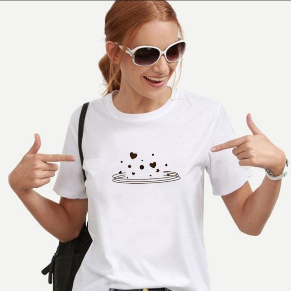 

women's t-shirt 2021 summer o-neck korean fashion casual style slim short sleeves women tshirt love, White