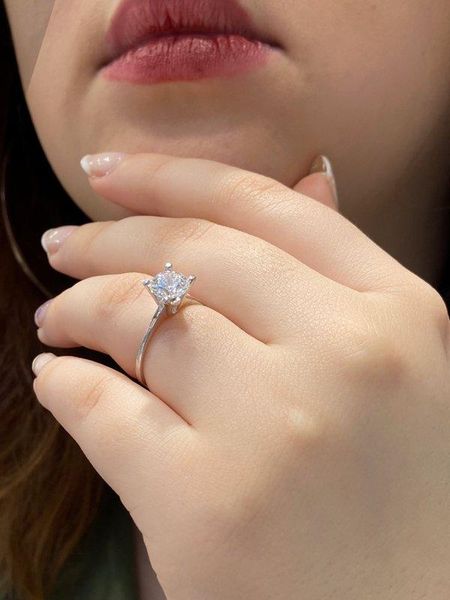 

cluster rings 5 mm zircon engagement classic most 925 silver ring, Golden;silver