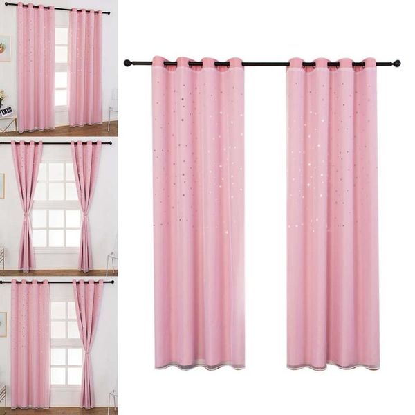 

curtain & drapes 1 pc romantic double-layer hollow-out stars kids bedroom sheer window blackout - 100x250cm )