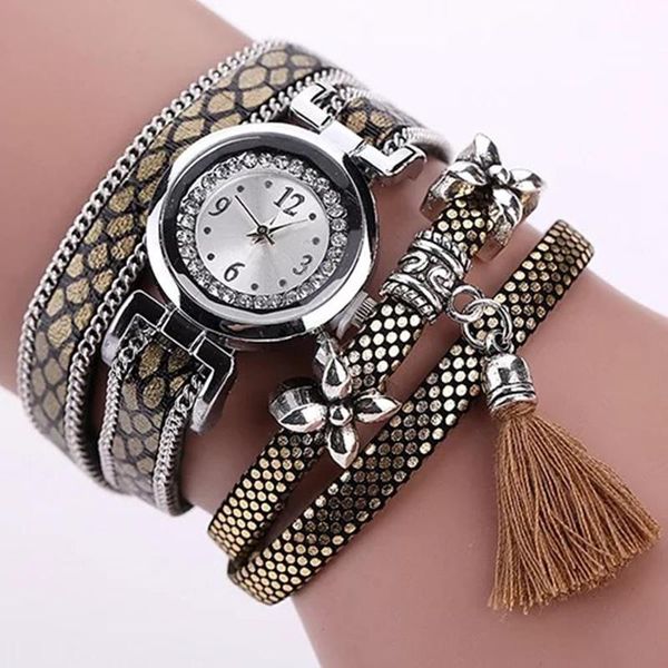

wristwatches 2021 fashion wrapped quartz watch belt tassel pendant h female, Slivery;brown