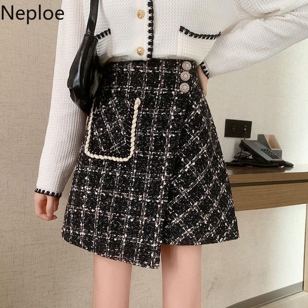 Saias Neploe 2021 Mulher temperamento coreano Faldas de mujer cintura alta magro fit jupe chic irregular tweed saia mais tamanho 27A942