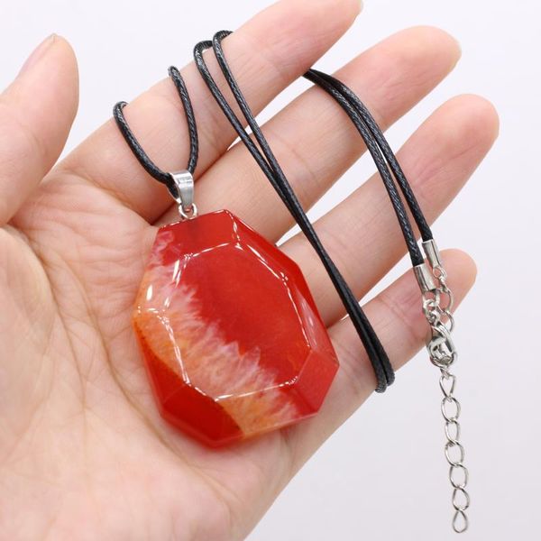 

pendant necklaces necklace natural stone heptagonal agate charming 30x45mm for women party wedding jewelry gift, Silver