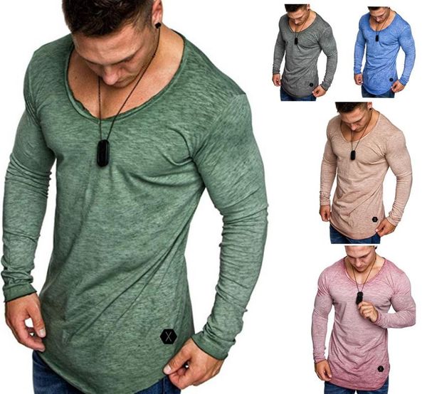 

men's t-shirts 2021 express wish summer splicing long sleeve v-neck bottomed t-shirt top, White;black