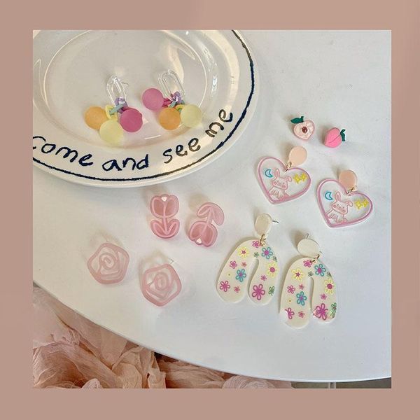 

stud creamy pink peach earrings love temperament sweet girl, Golden;silver