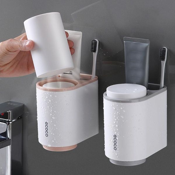 

bathroom storage & organization 1 set magnetic suction cup toothbrush holder with wash hanging organizer prateleira wall shelf