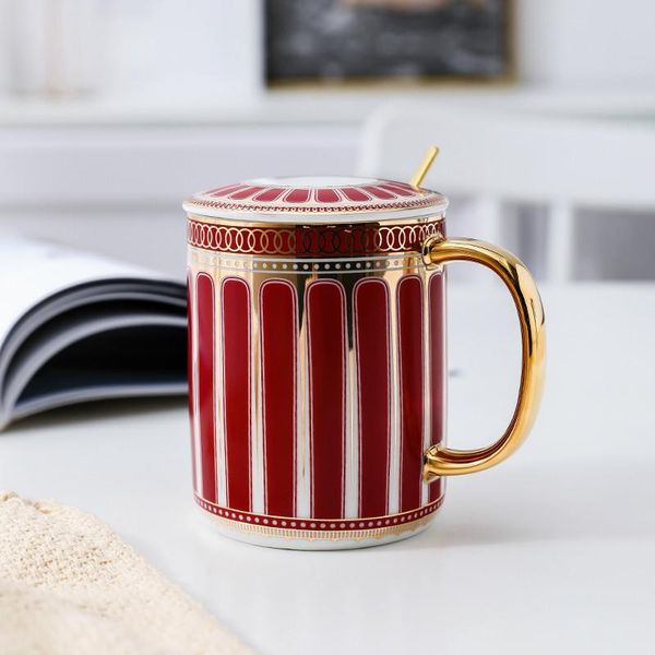 

mugs ceramic tea milk coffee water fruit juice cups with lid & spoons porcelain birthday present gift 420m kitchen tableware