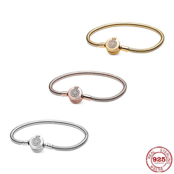 

bracelets genuine 925 sterling silver rose gold crown snake bone suitable for european style bracelet diy making, Golden;silver