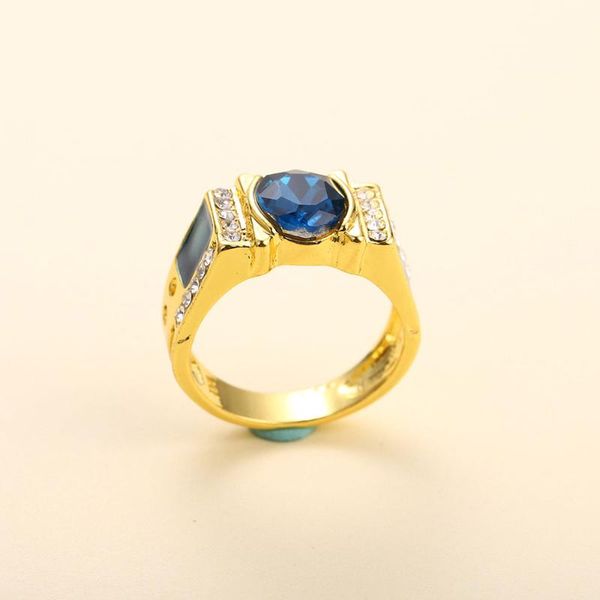 

wedding rings luxury men proposal ring jewelry metallic gold inlaid with blue zircon classic for women man finger, Slivery;golden