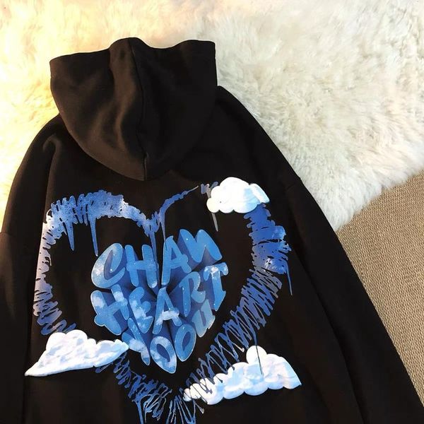 

women's hoodies & sweatshirts y2k zip-up hoodie 2021 women hip hop streetwear graffiti heart letter bear print sweatshirt autumn haraju, Black