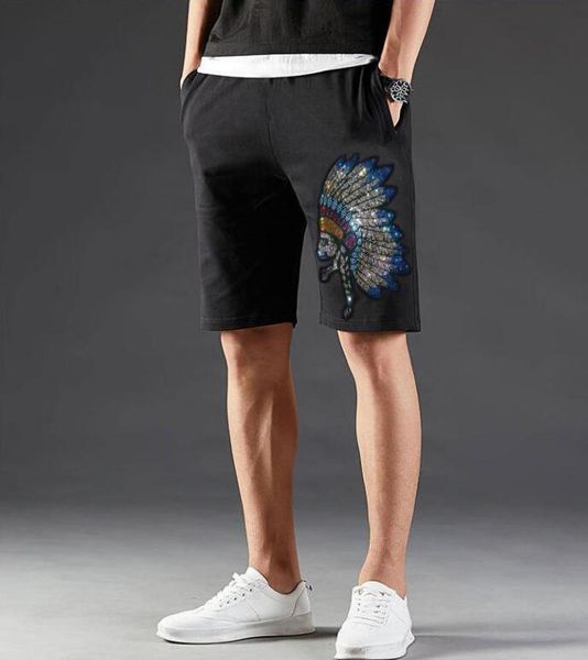 

summer casual shorts men beach breathable quick dry loose men's fashion rhinestones pants male, White;black