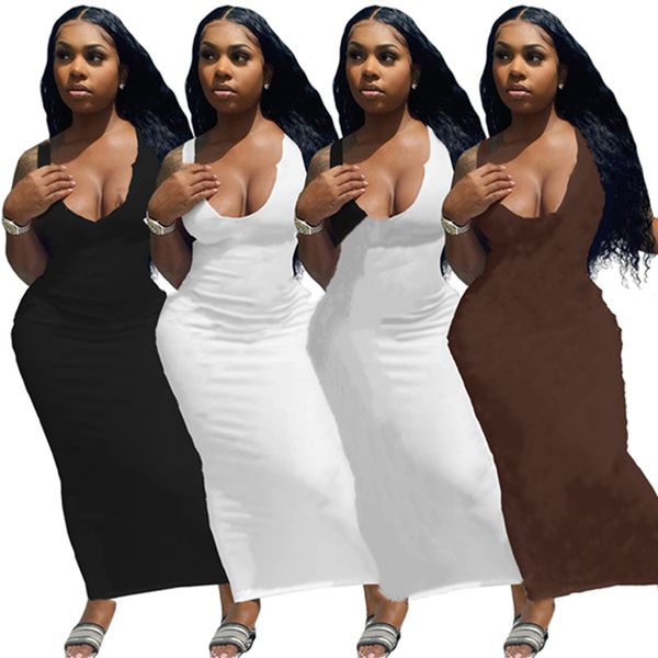 

summer dress for women maxi scoop neck dresses plus size vest long panelled elegant skirts 2xl sleeveless solid color night club clothing dh, Black;gray