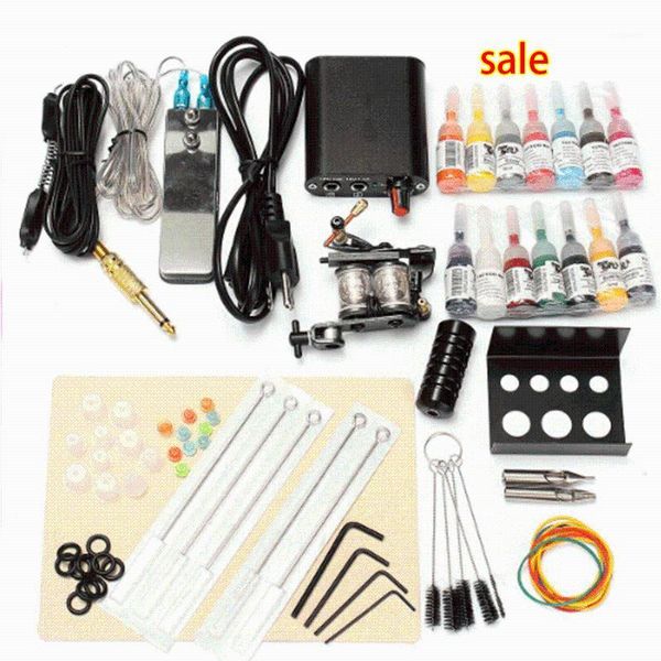 

tattoo guns kits professional complete equipment machine gun 14 color inks power supply cord kit body beauty diy tools 1 set 90-264v free