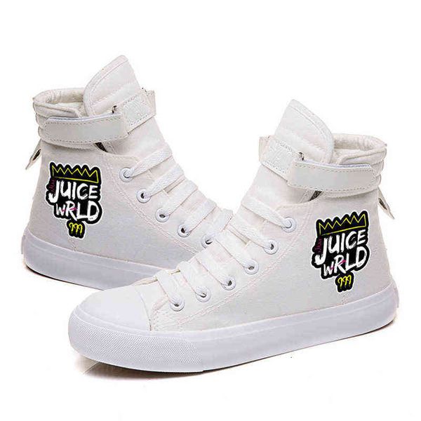 

rap singer juice wrld high canvas shoes women's casual couple velcro, Black;white