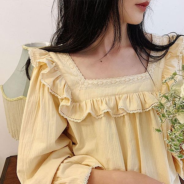 

retro princess sweet home women sleepwear dress sleeping vintage nightgown long sleeve nightdress four season, Black;red