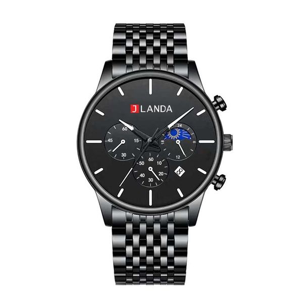 

wristwatches jlanda casual chronograph quartz movement mens watches male business luxury sport clock steel strap men watch 6512, Slivery;brown