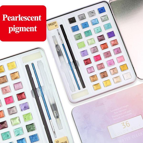 

solid pearlescent water color pigment paint 12/36/48 colors glitter/shiny watercolor/acuarela metallic painting supplies gift sets