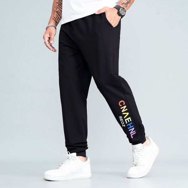 

men's pants summer casual loose fit, leggings, sports pants, trend, fat plus size printed gabk, Black
