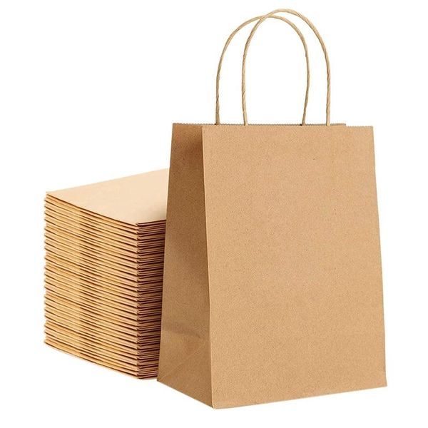 Подарочная упаковка Крафт-бумаги Сумки 25 шт. 5,9x3.14x8.2 дюймов Маленький с ручками Вечеринка для покупок Браун розничная