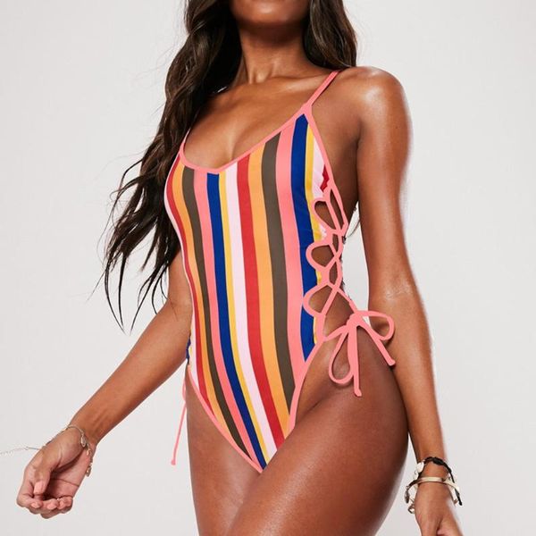 

women's jumpsuits & rompers est spring summer 2021 fashion women bandage one-piece color stripe backless beachwear jumpsuit #2021.5.21, Black;white
