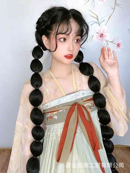 

wig of hanfu direct sale women's long bubble corn beard horsetail net red studio po clip ponytail, Black