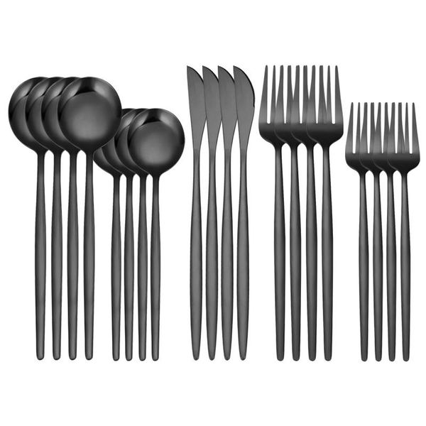

dinnerware sets black cutlery set golden spoon fork stainless steel coffee mirror flatware silverware