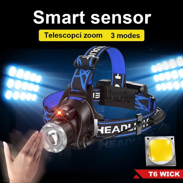 

sensor t6 led headlamp usb rechargeable 18650 waterproof head torch lantern fishing outdoor headlight headlamps