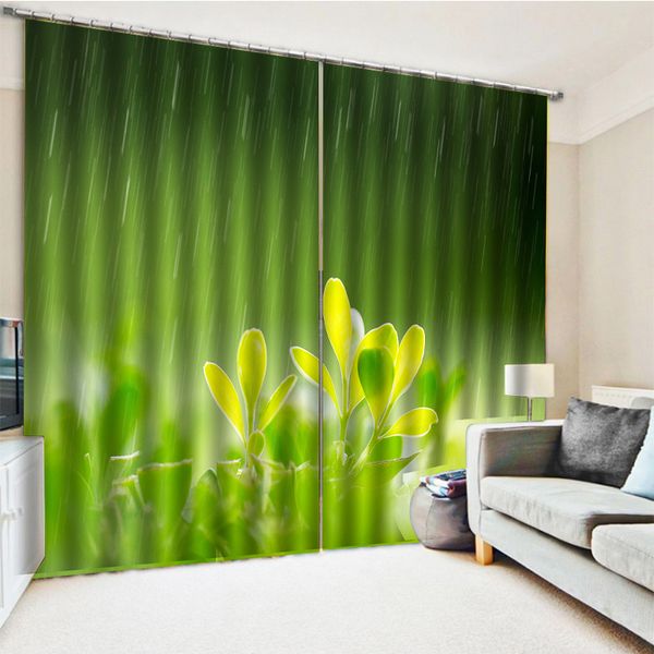 

luxury blackout 3d curtain bedding room office fresh green leaf curtains personality