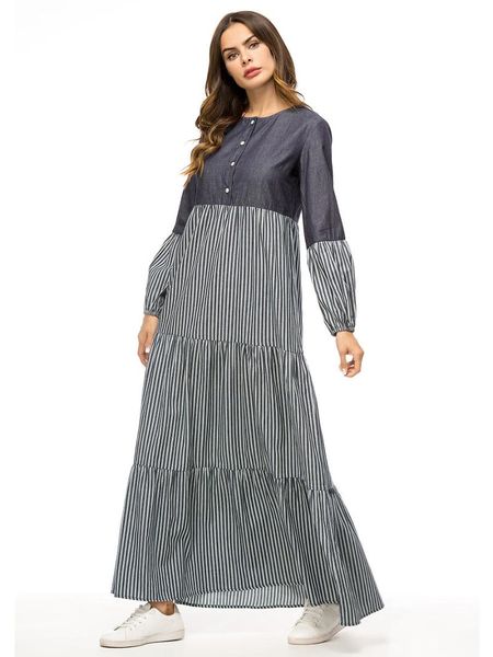 

ethnic clothing casual jeans striped maxi dress muslim abaya kimono long robe gowns loose jubah ramadan middle east islamic prayer, Red