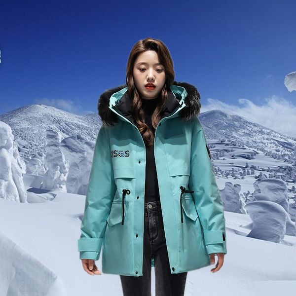 

winter new duck down warm fashion trend novel coat short jacket female raccoon fur collar hooded top, Black