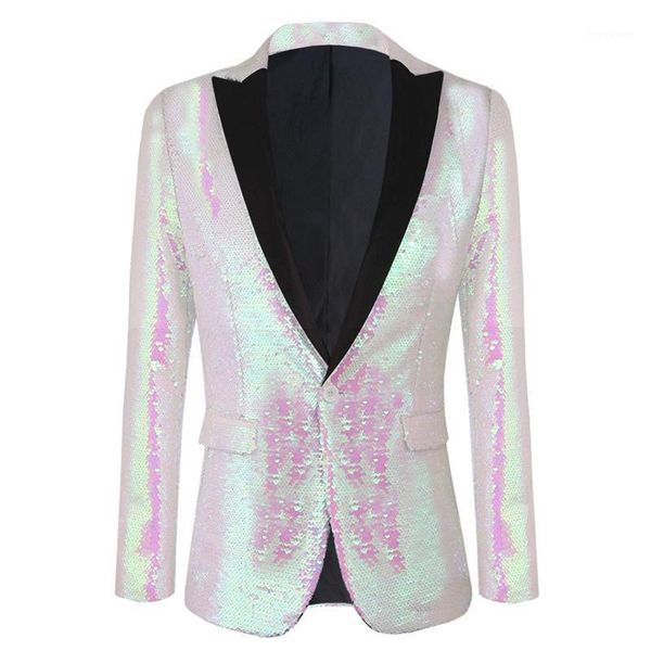 

men's suits & blazers yushu slim fit suit jacket pink sequins shawl lapel blazer men wedding dj club stage singers costume homme, White;black