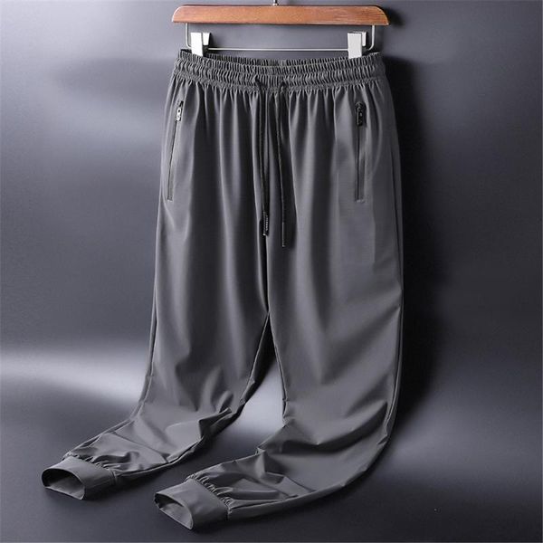 

men's pants plus size men casual pant hip hop high street jogging silk comfortable elastic fashion trousers 2021 long, Black