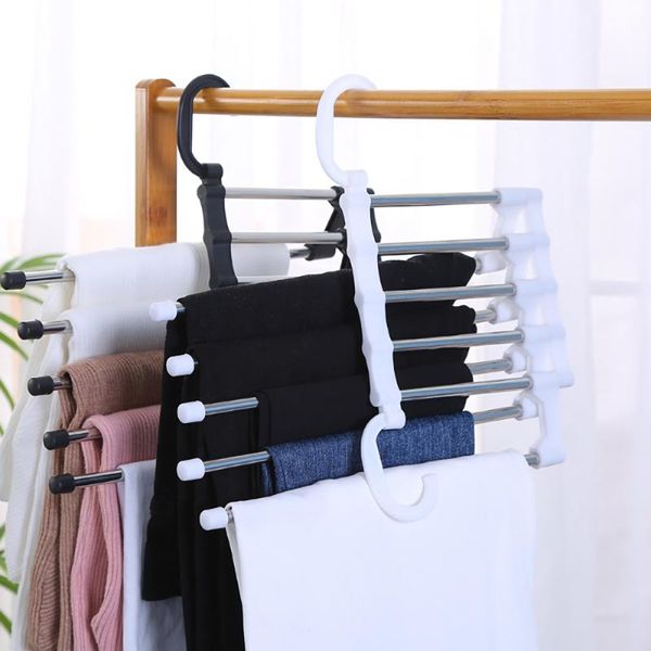 

hangers & racks 5 layers hanger stainless steel storage pants tie clips drying rack double hanging hook save