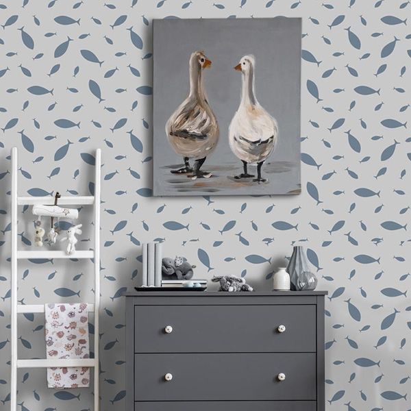 

wallpapers blue fish crowd cartoon furniture decal wallpaper living room adhesive wall paper waterproof sticker for children