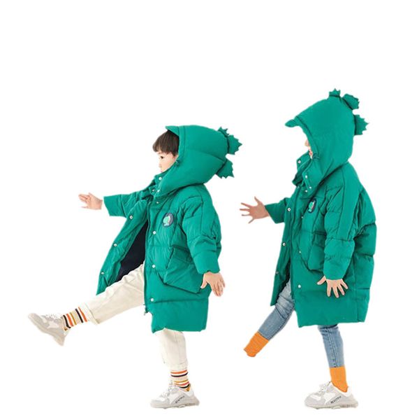 

girls boys down coat winter kids coats children outwear childrens clothes jackets hooded loose child jacket clothing warm long dinosaur b859, Blue;gray