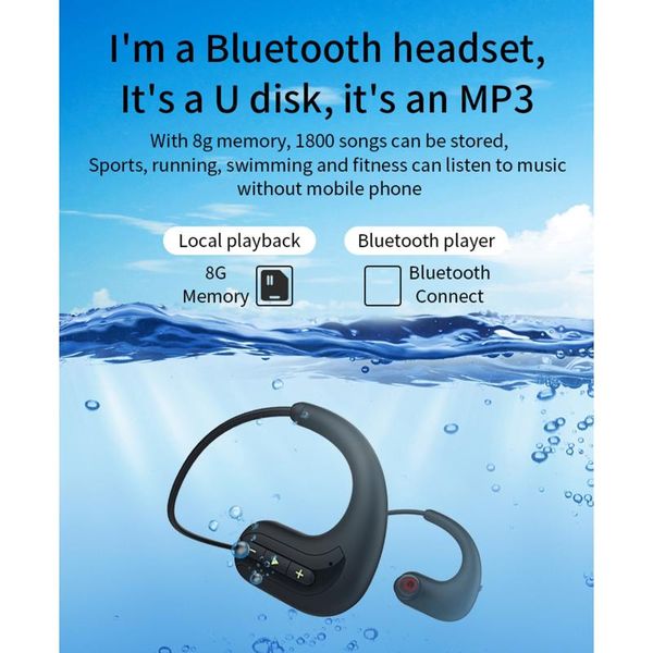 

player earphones fm radio ipx8 swim headset noise cancelling cell phone