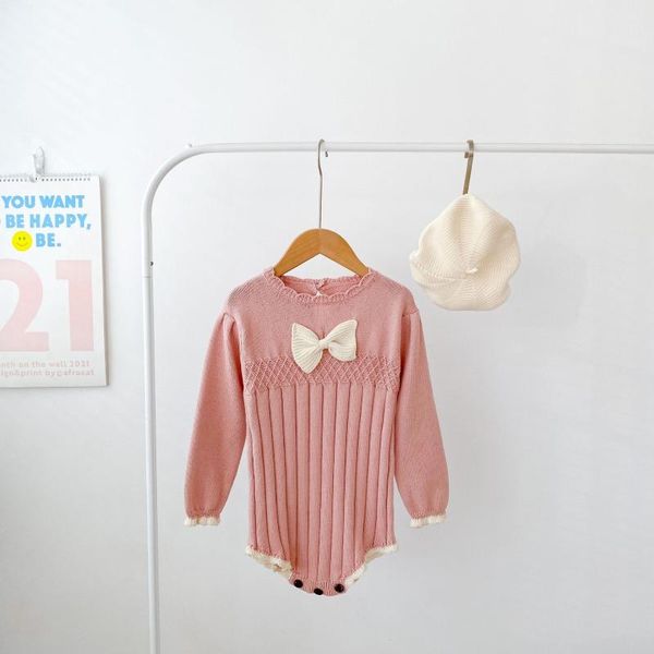 

rompers infant cotton casual bow bodysuit born baby girls solid knitted sweaters autumn toddler long sleeve jumpsuit, Blue