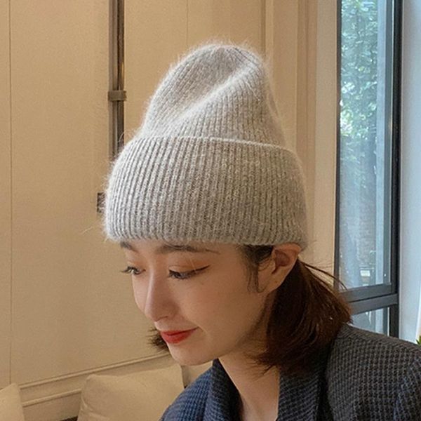 

beanie/skull caps luxury angora fur knitted winter hat women snow weather thick warm beanie, Blue;gray