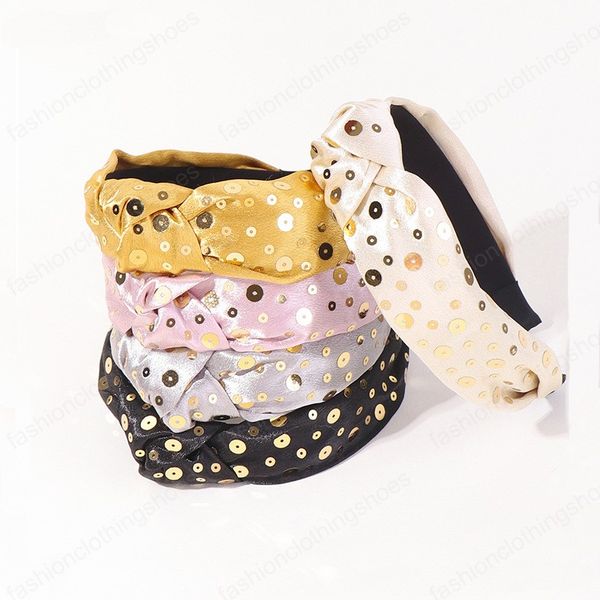 

knotted sequin hairbands headband women fabric wide headwear for fashion bezel hair hoop girls hair accessories, Slivery;white