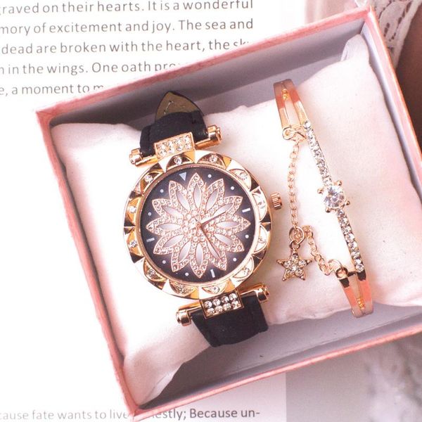 

women set watch starry sky wristwatch casual leather sports quartz female wristwatches, Slivery;brown