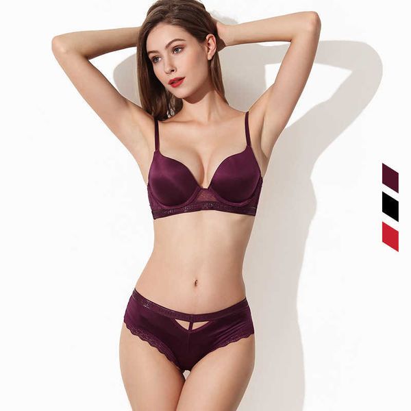 

lace lingerie suit gathered women's bra no trace adjustable, Red;black