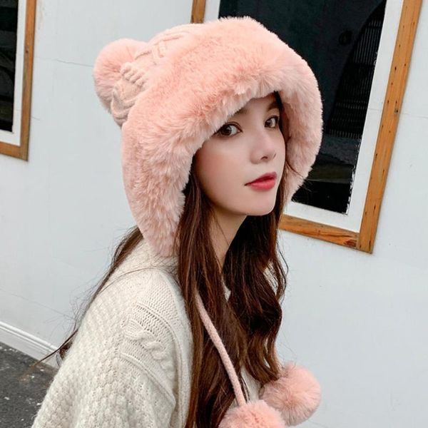 

beanies women hat pompoms thick autumn winter pure color knitting cap for outdoor